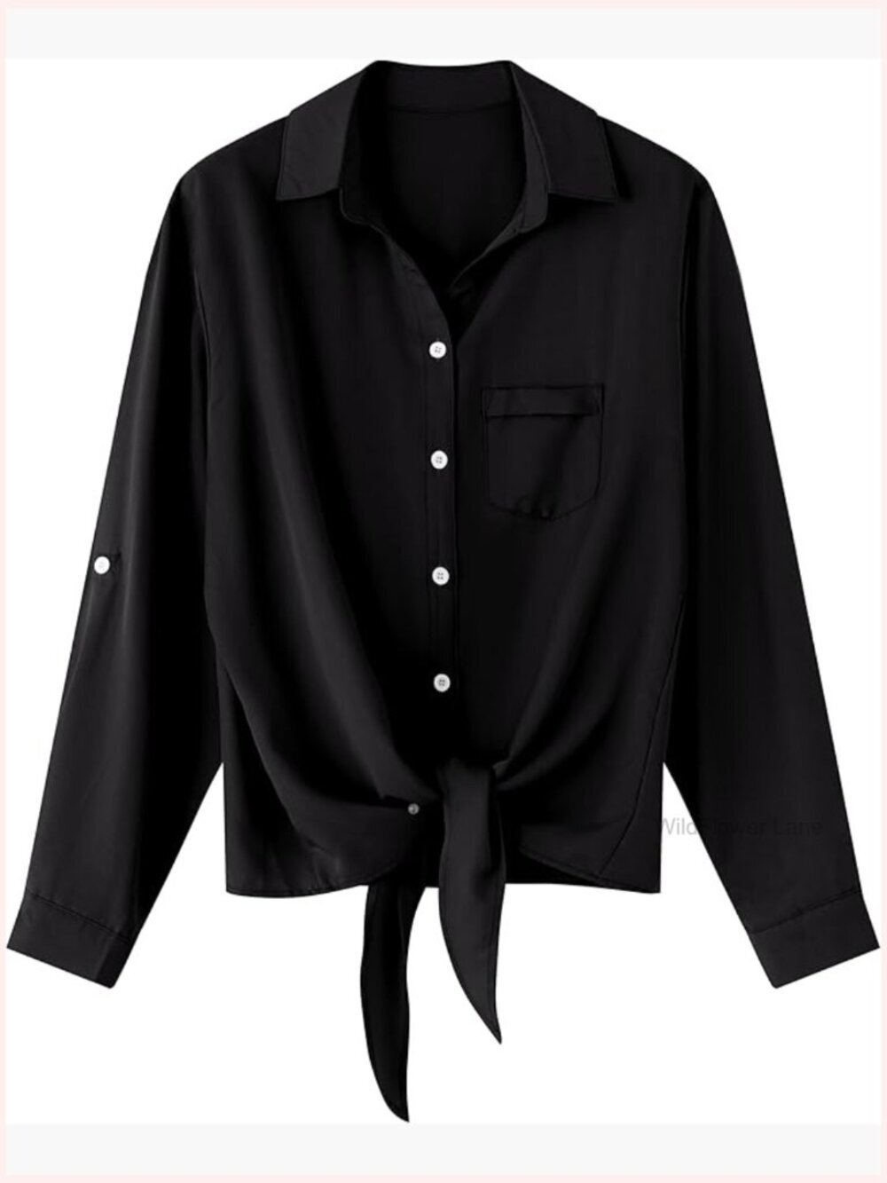 Tie Front Button Down Shirt with Roll Up Sleeves and Pocket